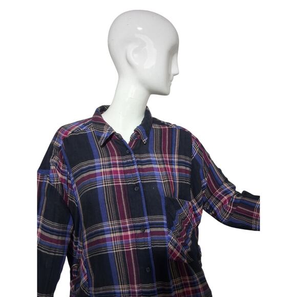 Free People Womens Size S Oversized Nordic Day Side Lace Up Flannel Plaid Top - Picture 7 of 13